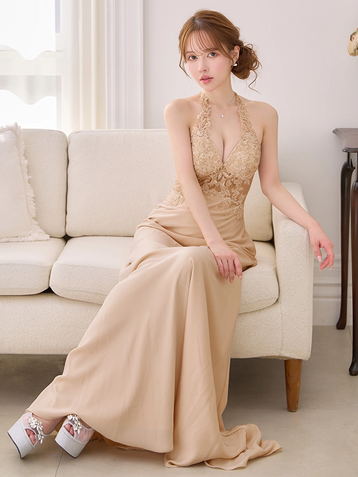 【SETTAN/セッタン】ホルターネック/ バックリボン/ シアー/ レース/ フレア/ Aライン/ ロングドレス / キャバドレス4