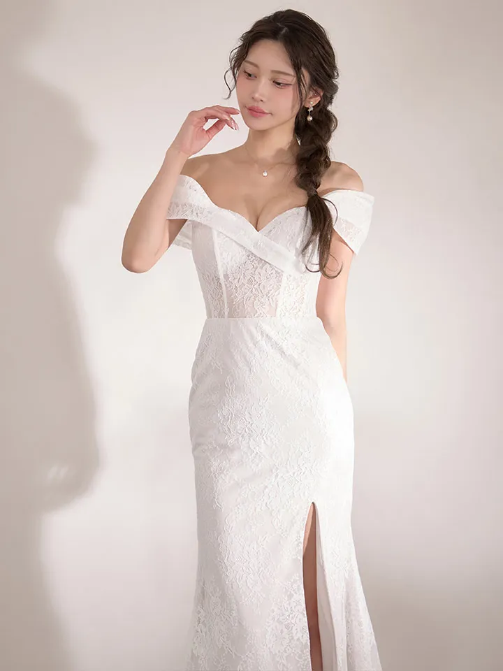 【SETTAN/セッタン】総レース/ シアー/ オフショルダー/ コルセット風/ スリット/ タイト/ マーメイド/ ロングドレス/ キャバドレス long4