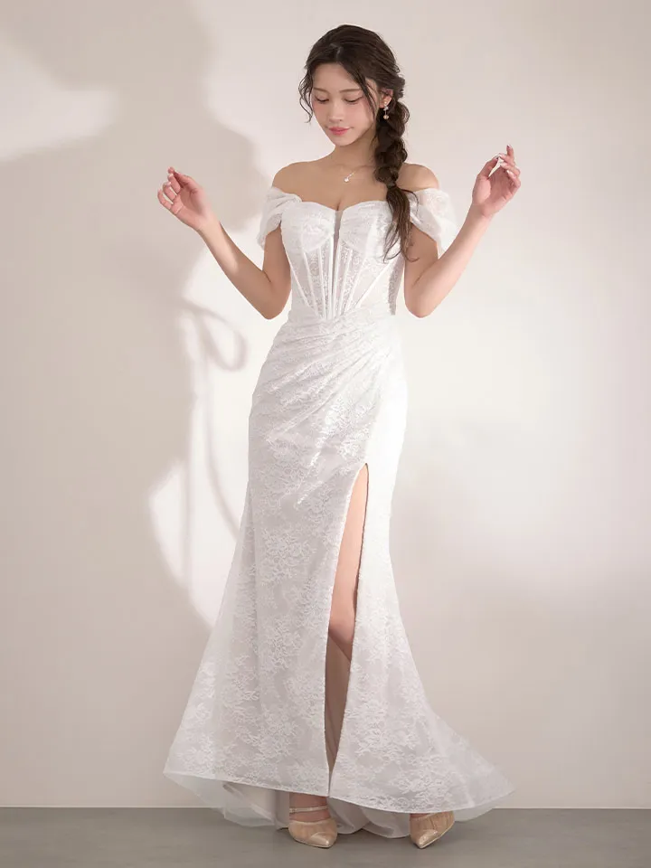 【SETTAN/セッタン】総レース/ シアー/ オフショルダー/ コルセット風/ スピンドル/ ギャザー/ スリット/ タイト/ マーメイド/ ロングドレス/ キャバドレス long2