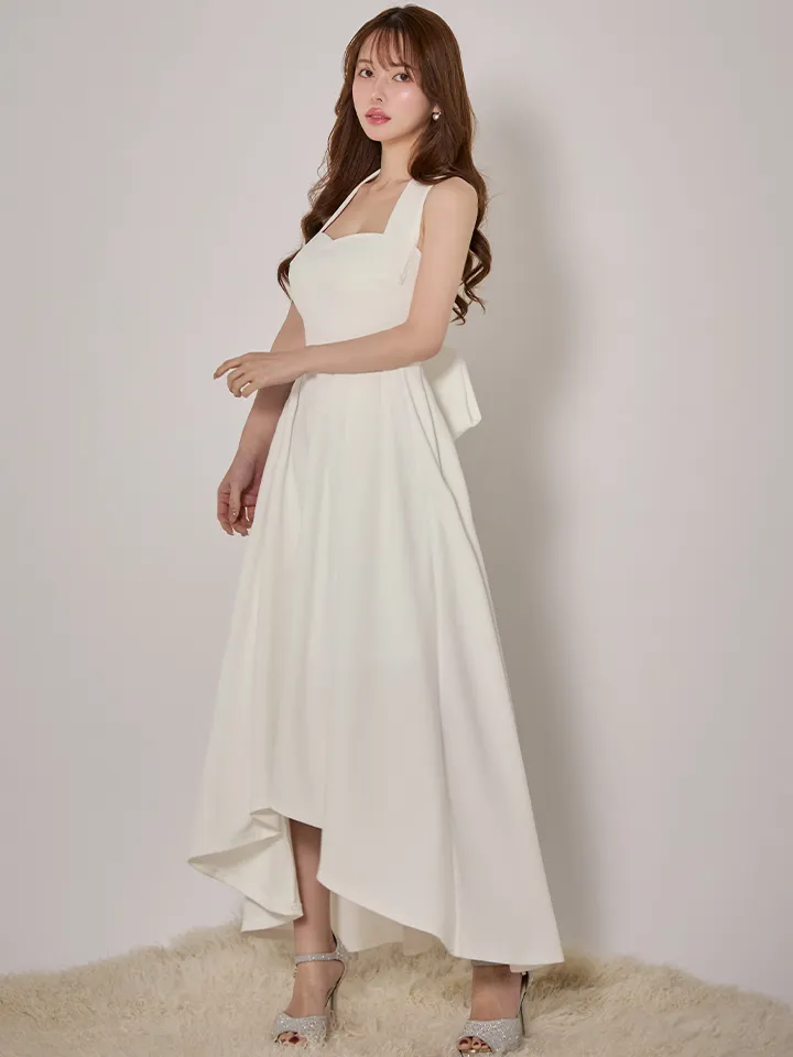 【MONOQLO/モノクロ】ウエストクロス/ ワンカラー/ ヘムスカート/ ノースリーブ/ ストレッチ/ フレア/ ワンピース/ ロングドレス/ キャバドレス/ long4