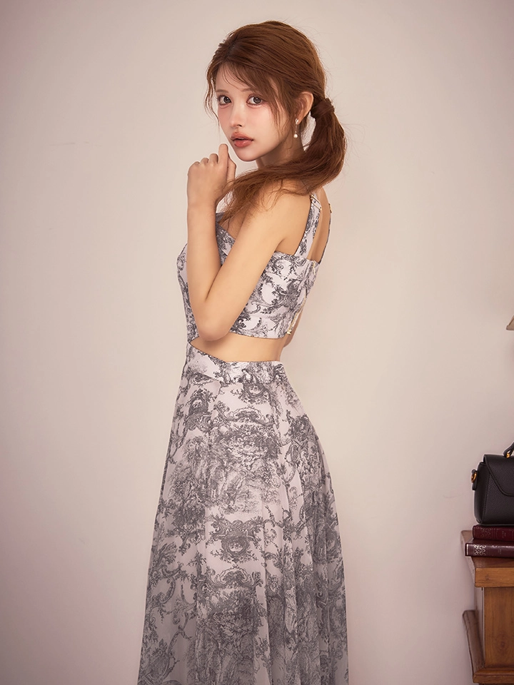 【ANDY/アンディ】ホルターネック/ クラシカルプリント/ ウエストカット/ シフォン/ フレア/ マキシ丈/ ワンピース/ ロングドレス/ キャバドレスlong3