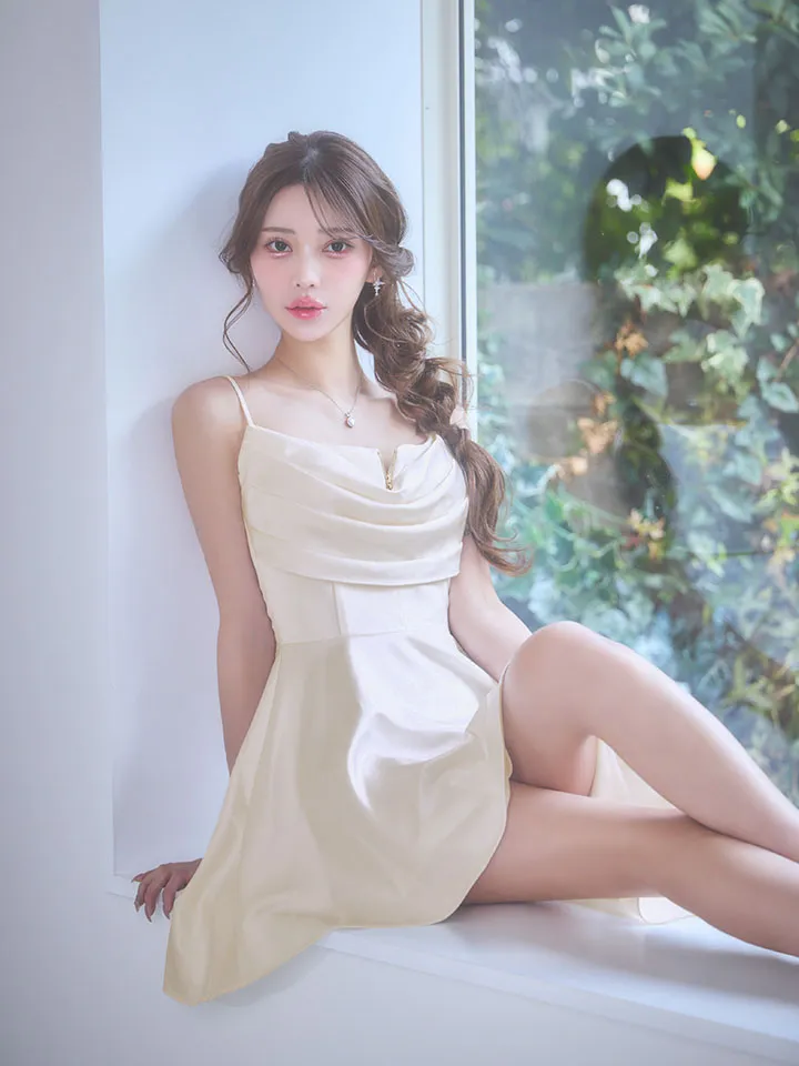 【ANDY/アンディ】アシンメトリー/ バストジップ/ ドレープ/ キャミ/ サテン/ ワンカラー/ フレア/ ミニドレス/ キャバドレス3