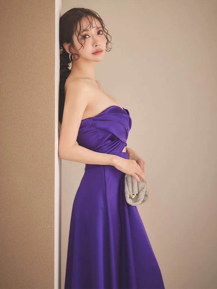 【ANDY/アンディ】シンプル/ ワンカラー/ ベア/ バストクロス/ ウエストカット/ Aライン/ ミモレ丈/ フレア/ ミディアムドレス/ キャバドレス[OF05]1