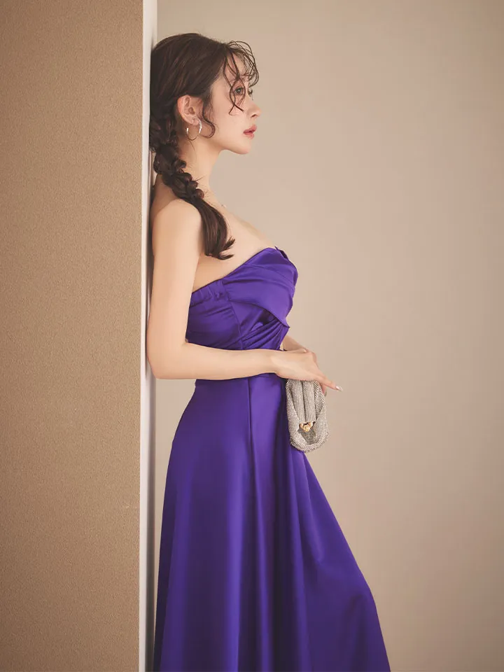 【ANDY/アンディ】シンプル/ ワンカラー/ ベア/ バストクロス/ ウエストカット/ Aライン/ ミモレ丈/ フレア/ ミディアムドレス/ キャバドレス[OF05]5