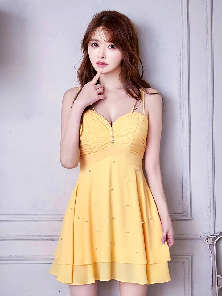 【Donia Quinn / ドニアクイーン】 パール/ キャミソール/ ハイウエスト/ フレア/ ワンピース/ ミニドレス/ キャバドレス6