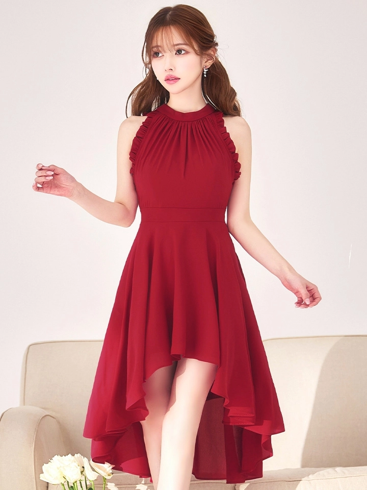 【Donia Quinn / ドニアクイーン】 ストレッチ/ アメスリ/ ノースリーブ/ フリル/ バストギャザー/ テールカット/ ハイウエスト/ フレア/ ミニドレス/ キャバドレス6