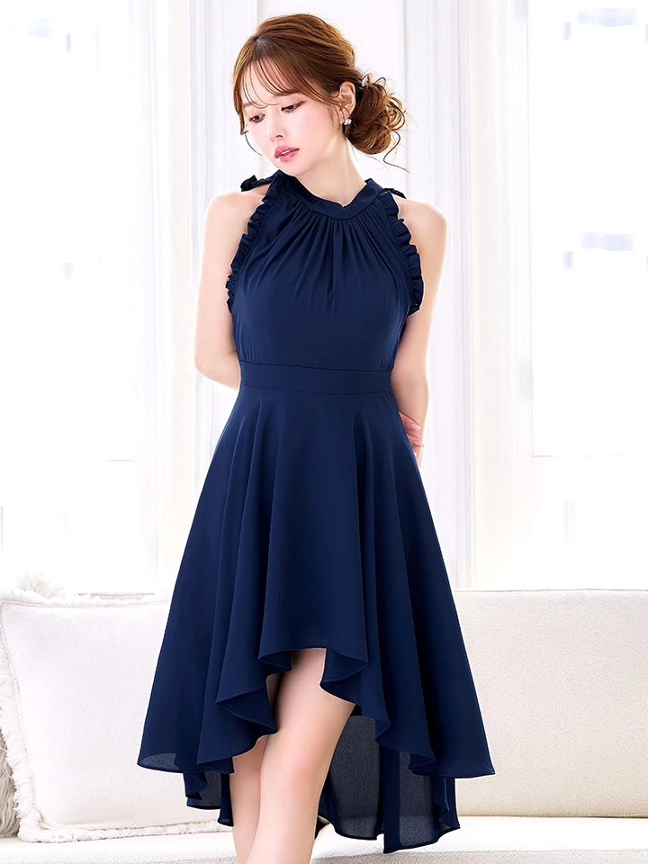 【Donia Quinn / ドニアクイーン】 ストレッチ/ アメスリ/ ノースリーブ/ フリル/ バストギャザー/ テールカット/ ハイウエスト/ フレア/ ミニドレス/ キャバドレス9