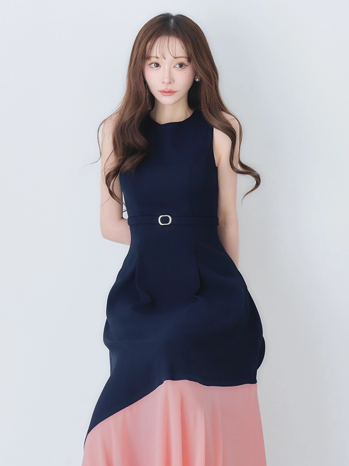 【VELIQUE/ヴェリーク】バイカラー/ ベルト/ ノースリーブ/ フレア/ Aライン/ ロングドレス/ キャバドレスlong5