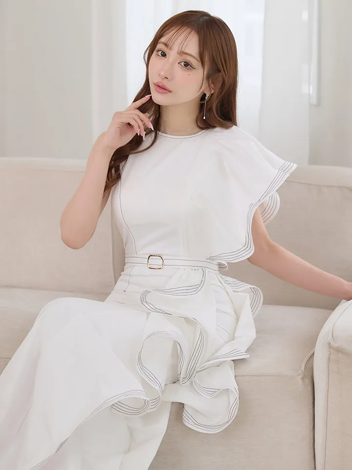 【VELIQUE/ヴェリーク】マーメイド/ 配色ステッチ/ ベルト風/ フリル/ 無地/ アシンメトリー/ ワンピース/ ロングドレス/ キャバドレスlong4