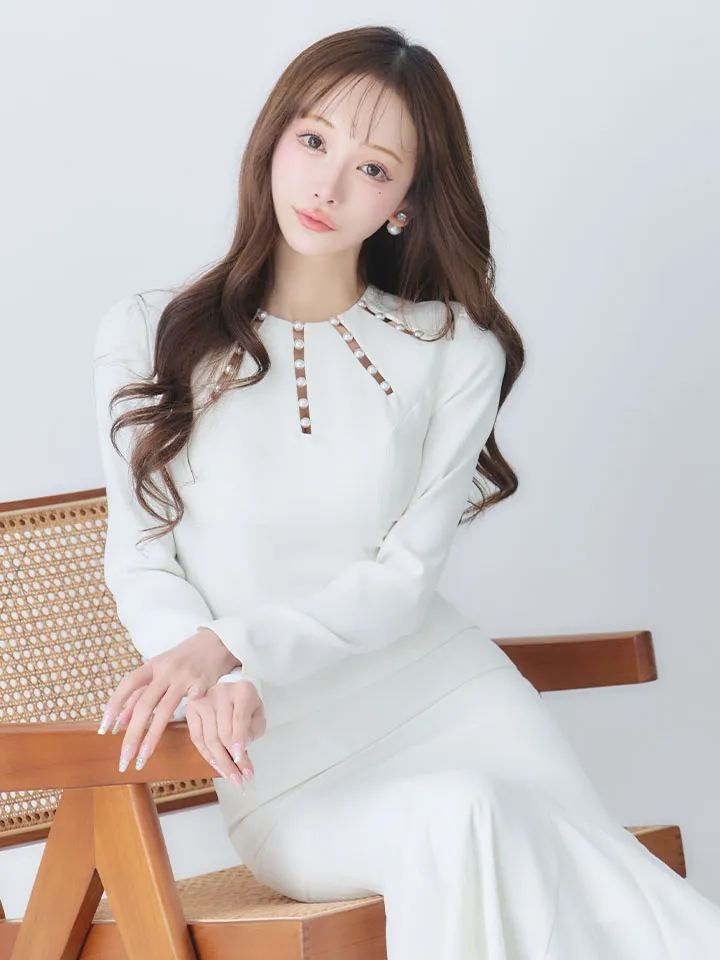 【VELIQUE/ヴェリーク】マーメイド/ シンプル/ パール/ ワンカラー/ 無地/ ロングスリーブ/ ロングドレス/ キャバドレスlong【HC02】1