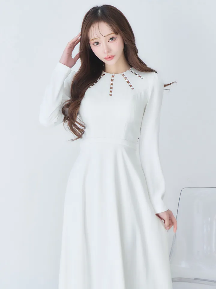 【VELIQUE/ヴェリーク】シンプル/ パール/ ワンカラー/ 無地/ ロングスリーブ/ フレア/ ロングドレス/ キャバドレスlong4