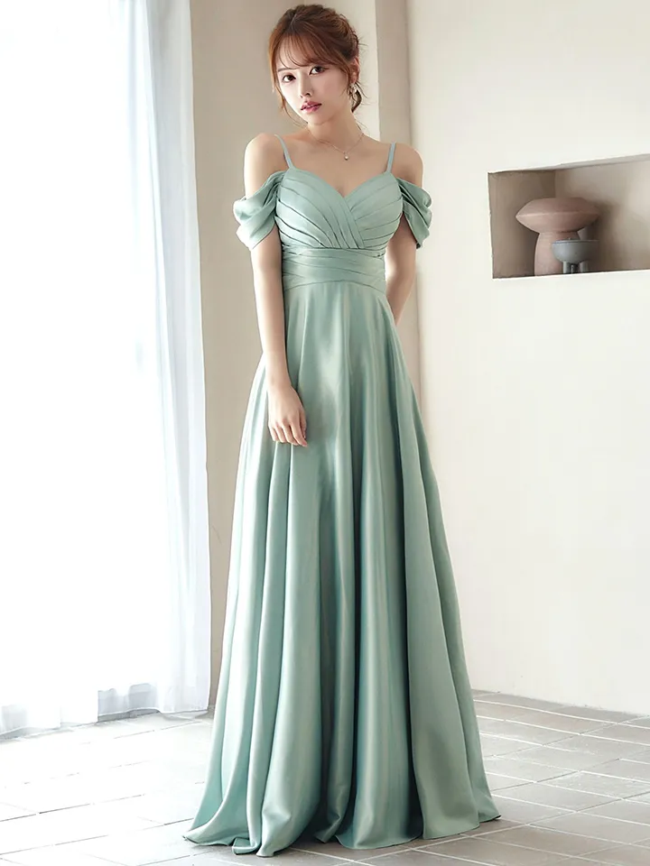 【UNA VALERIE / ウナヴァレリェ】タックデザイン/ サテン/ オフショル/ キャミソール/ フレア/ Aライン/ ロングドレス/ キャバドレス14