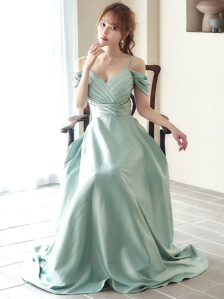 【UNA VALERIE / ウナヴァレリェ】タックデザイン/ サテン/ オフショル/ キャミソール/ フレア/ Aライン/ ロングドレス/ キャバドレス15