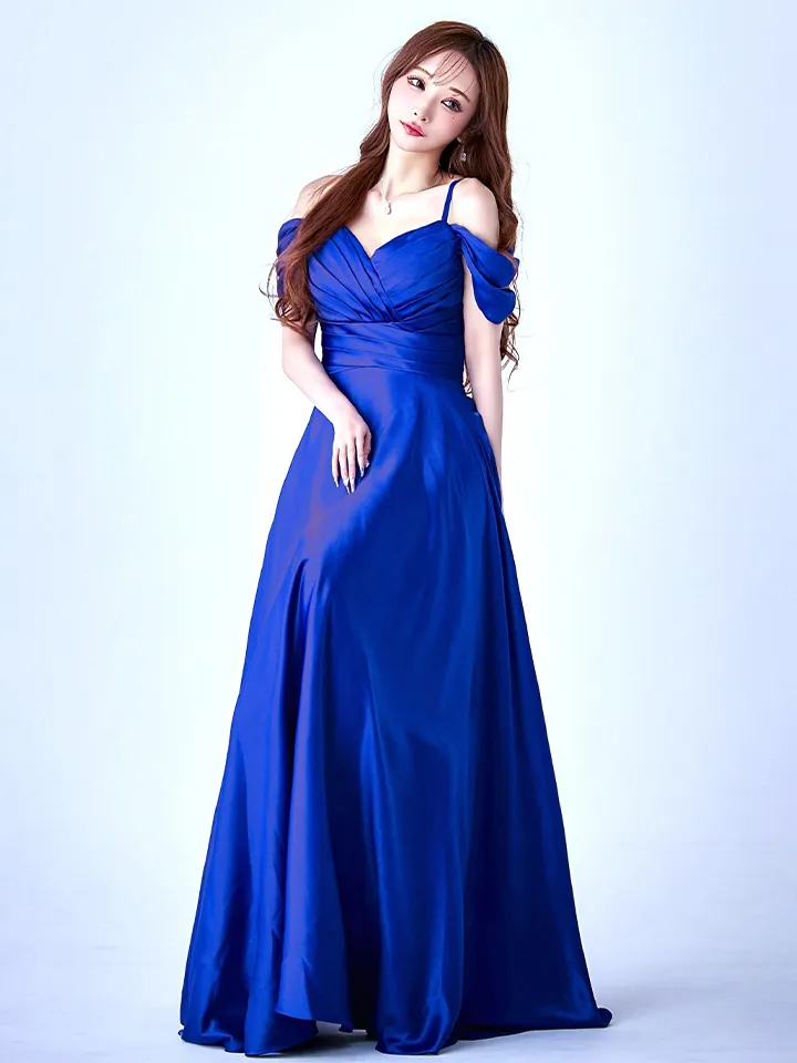 【UNA VALERIE / ウナヴァレリェ】タックデザイン/ サテン/ オフショル/ キャミソール/ フレア/ Aライン/ ロングドレス/ キャバドレス10