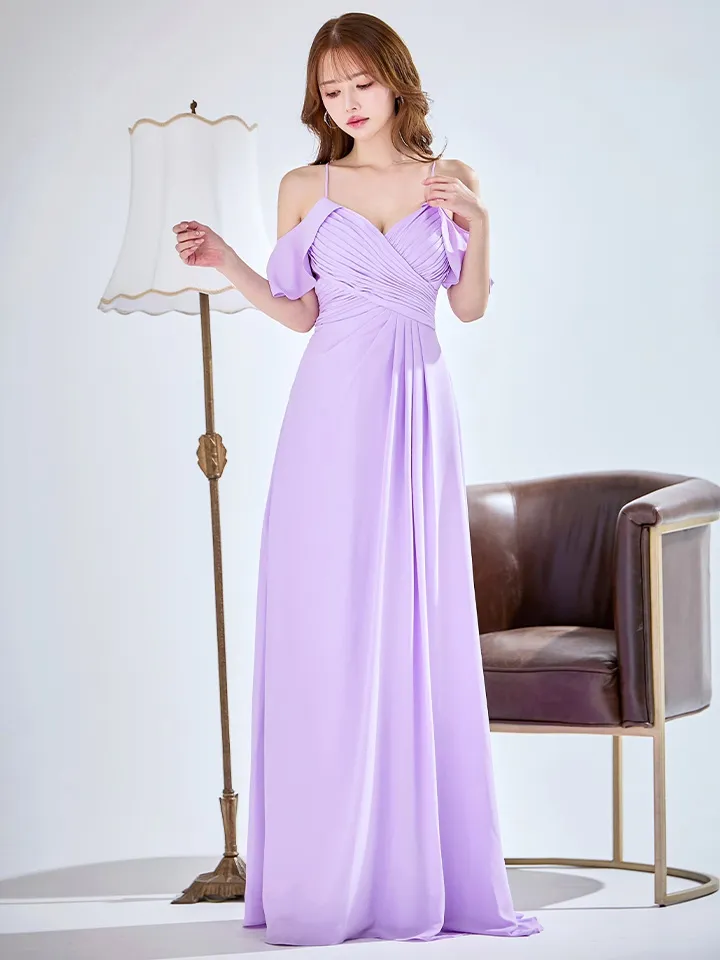 【UNA VALERIE / ウナヴァレリェ】シンプル/ ワンカラー/ タック/ オフショル/ キャミソール/ フレア/ Aライン/ ロングドレス/ キャバドレス21