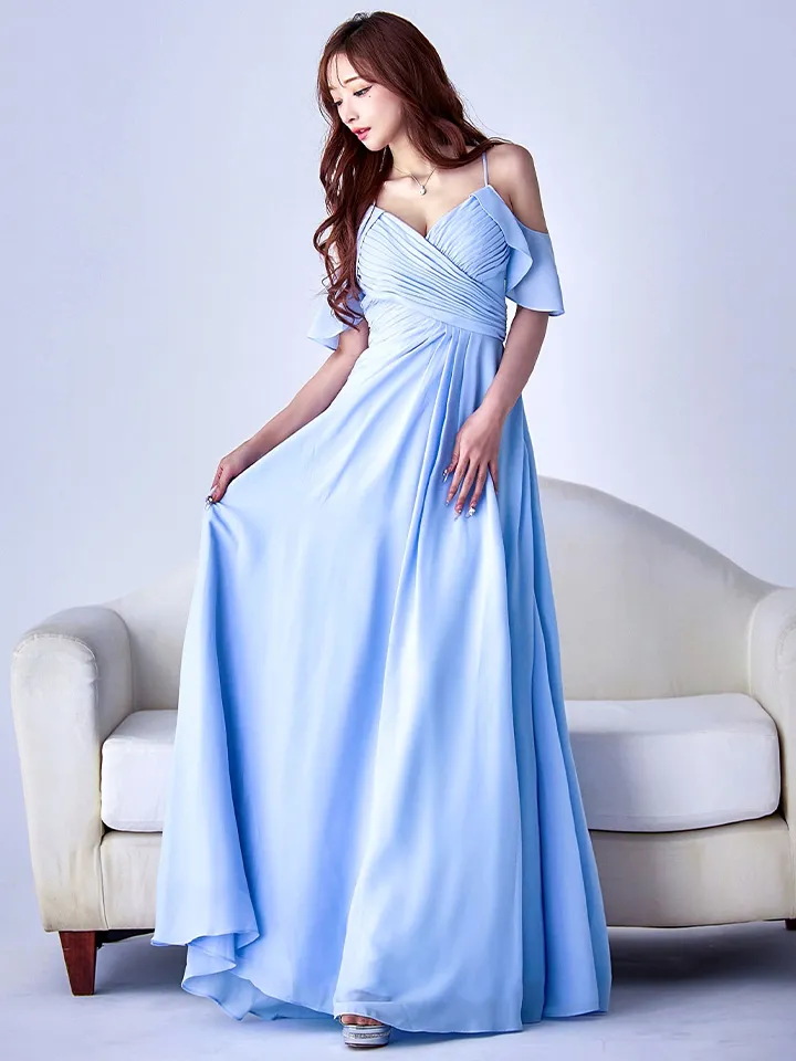 【UNA VALERIE / ウナヴァレリェ】シンプル/ ワンカラー/ タック/ オフショル/ キャミソール/ フレア/ Aライン/ ロングドレス/ キャバドレス13