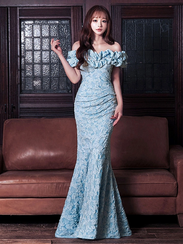 【UNA VALERIE / ウナヴァレリェ】マーメイド/ フラワージャガード/ オフショル/ フリル/ パール/ ロングドレス/ キャバドレス long5