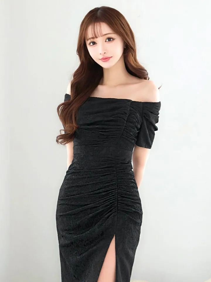 【UNA VALERIE / ウナヴァレリェ】マーメイド/ フラワージャガード/ オフショル/ スリット/ タック/ ロングドレス/ キャバドレス long9