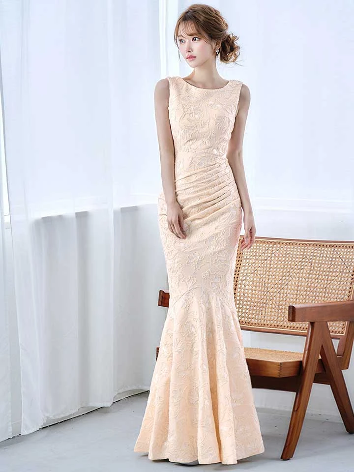 【UNA VALERIE / ウナヴァレリェ】マーメイド/ フラワー刺繍/ ジャガード/ ボートネック/ ノースリーブ/ ストレッチ/ ワンピース/ ロングドレス/ キャバドレス5