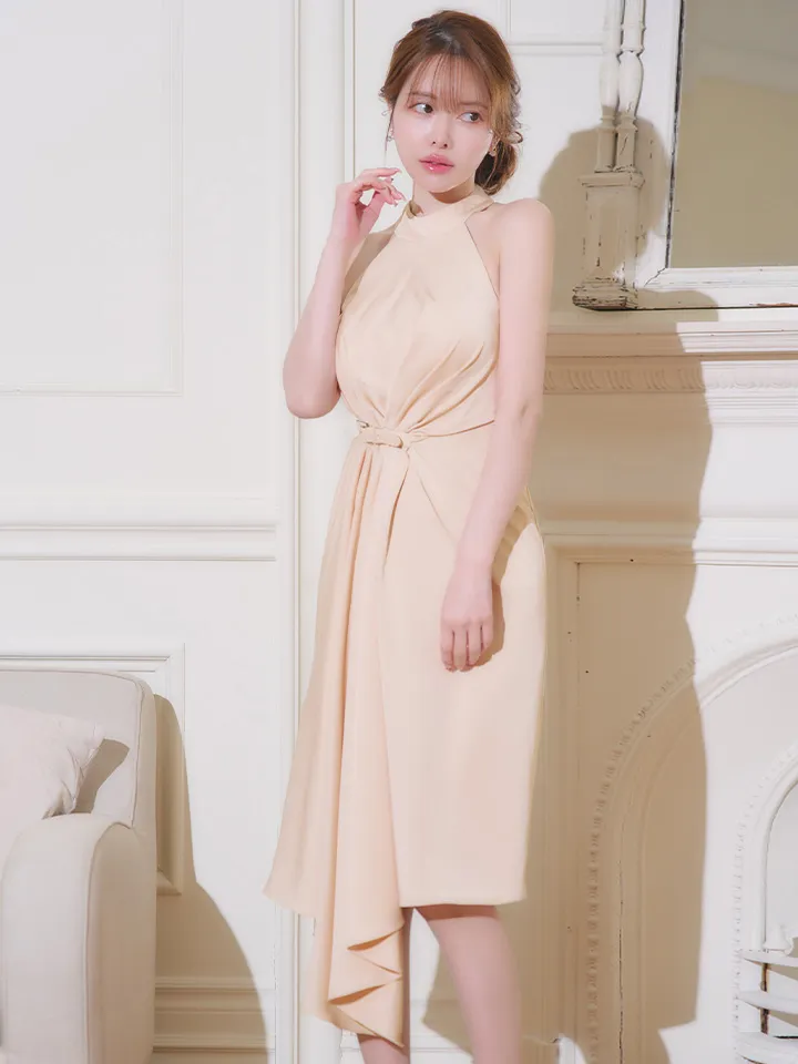 【Veautt/ヴュート】【OF05】ホルターネック/ ウエストベルト/ アシンメトリー/ フレア/ ミディアムドレス/ キャバドレス1