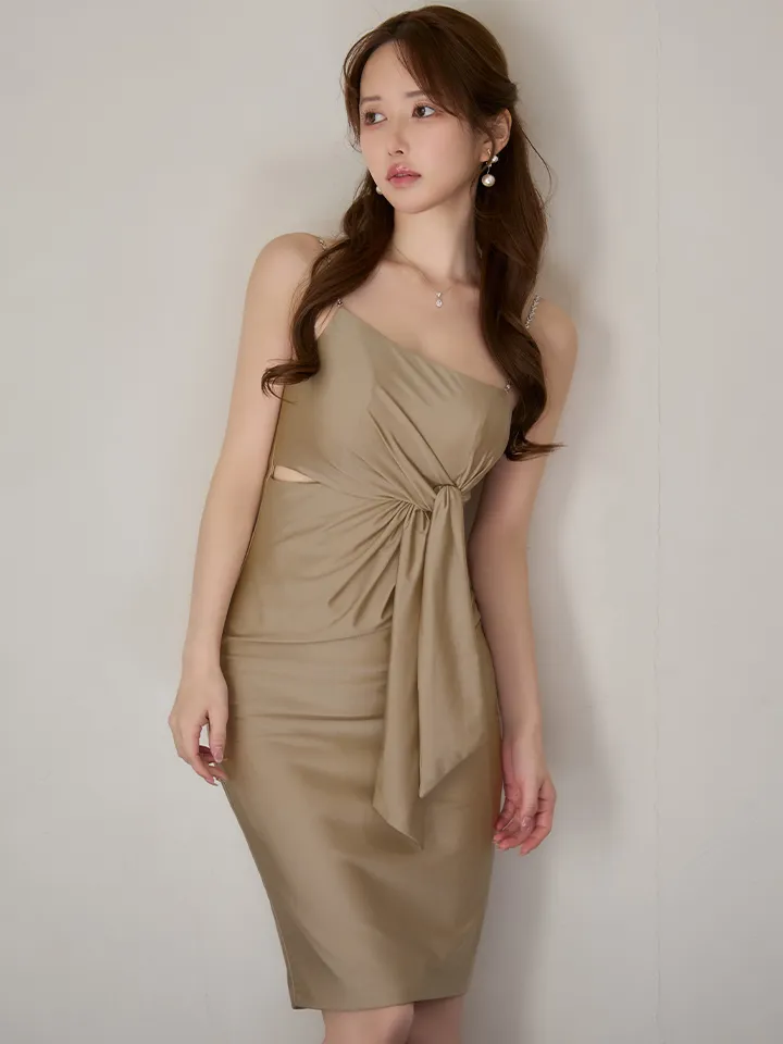 【Veautt/ヴュート】【OF05】ノースリーブ/ ノットデザイン/ タック/ ウエス/ カット/ タイト/ ミディアムドレス/ キャバドレス1