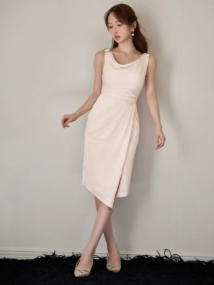 【Veautt/ヴュート】ドレープ/ ショルダーパーツ/ タック/ タイト/ ミディアムドレス/ キャバドレス2