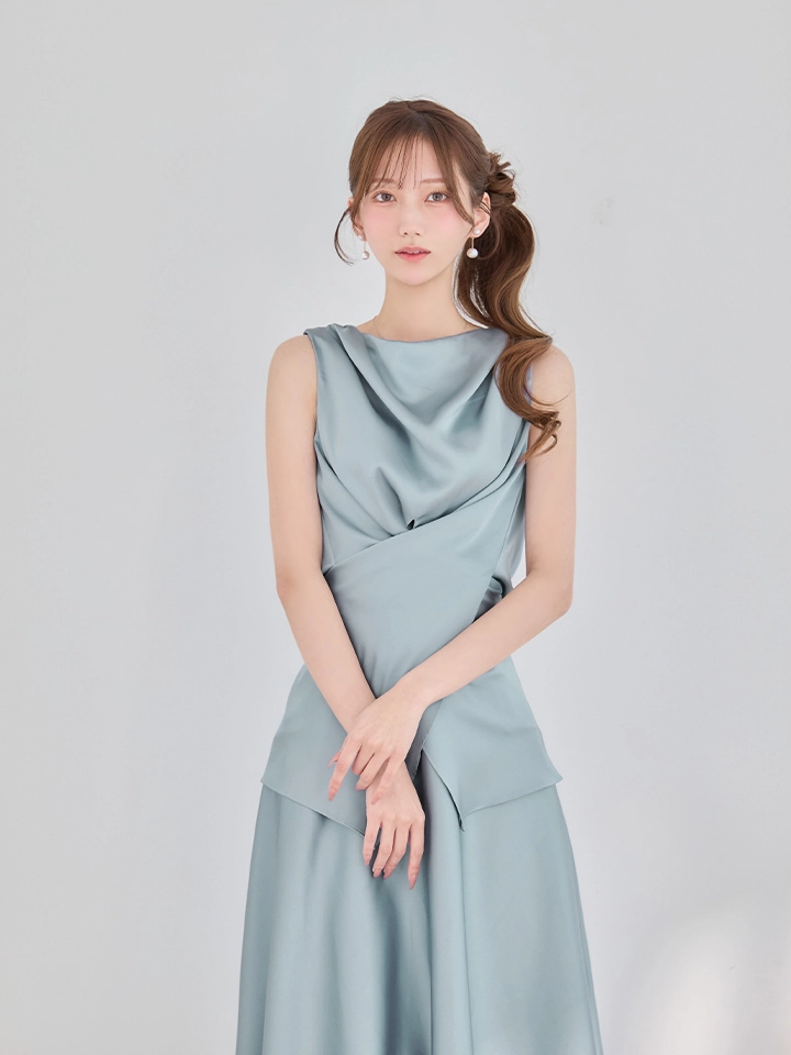 【Veautt/ヴュート】ウエストクロスデザイン/ ドレープ/ バックオープン/ リボン/ セパレート/ フレア/ ワンピース/ ミディアムドレス/ キャバドレス1
