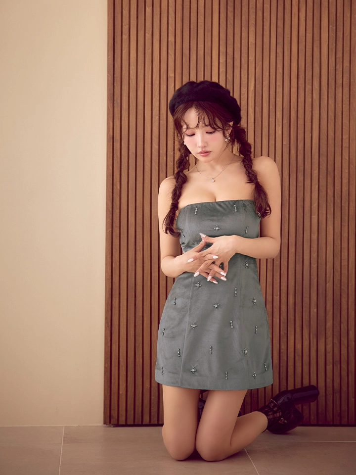 【ANIER./アニエル】【ROBE de FLEURS/ローブドフルール】Simple bear bijou mini dress/ シンプル/ ベア/ ビジュー/ ミニドレス/ キャバドレス4