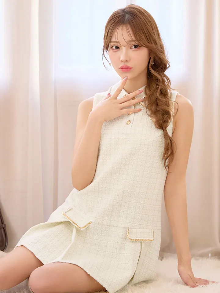 【DEA./ディア】Classic tweed mini dress/ 襟付き/ ツイード/ ノースリーブ/ Aライン/ フレア/ ミニドレス/ キャバドレス3