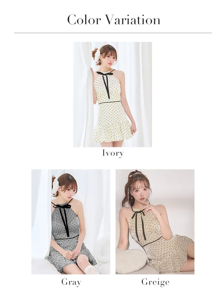 【ROBE de FLEURS/ローブドフルール】ドット/ オーガンジー/ ホルターリボン/ ミニドレス/ キャバドレスバリエーション