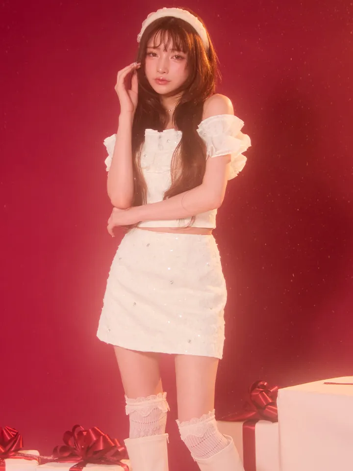 【ROBE de FLEURS/ローブドフルール】オフショル/ フラワーレース/ フリル袖/ セットアップ/ ミニドレス/ キャバドレス