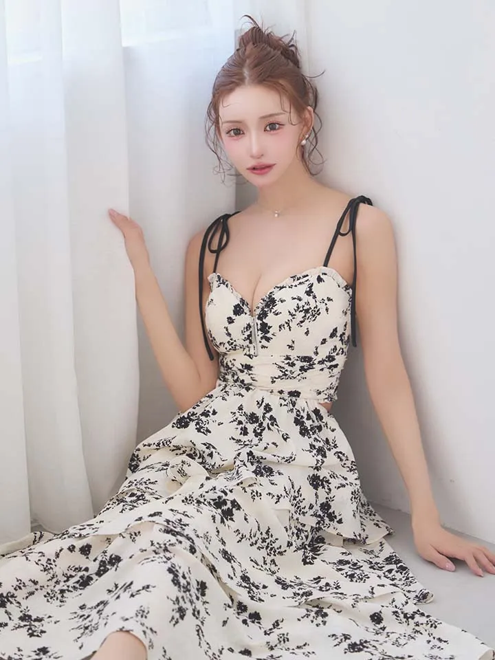 【ROBE de FLEURS/ローブドフルール】フラワー/ シフォン/ ティアード/ ワンピース/ ミディアムドレス/ キャバドレスlong3