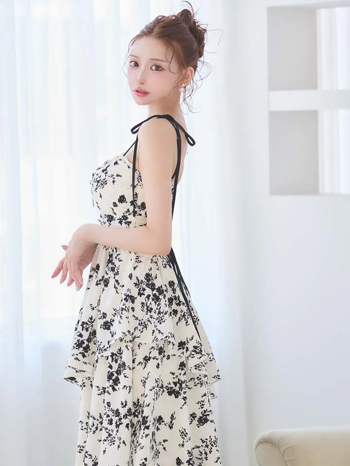 【ROBE de FLEURS/ローブドフルール】フラワー/ シフォン/ ティアード/ ワンピース/ ミディアムドレス/ キャバドレスlong4