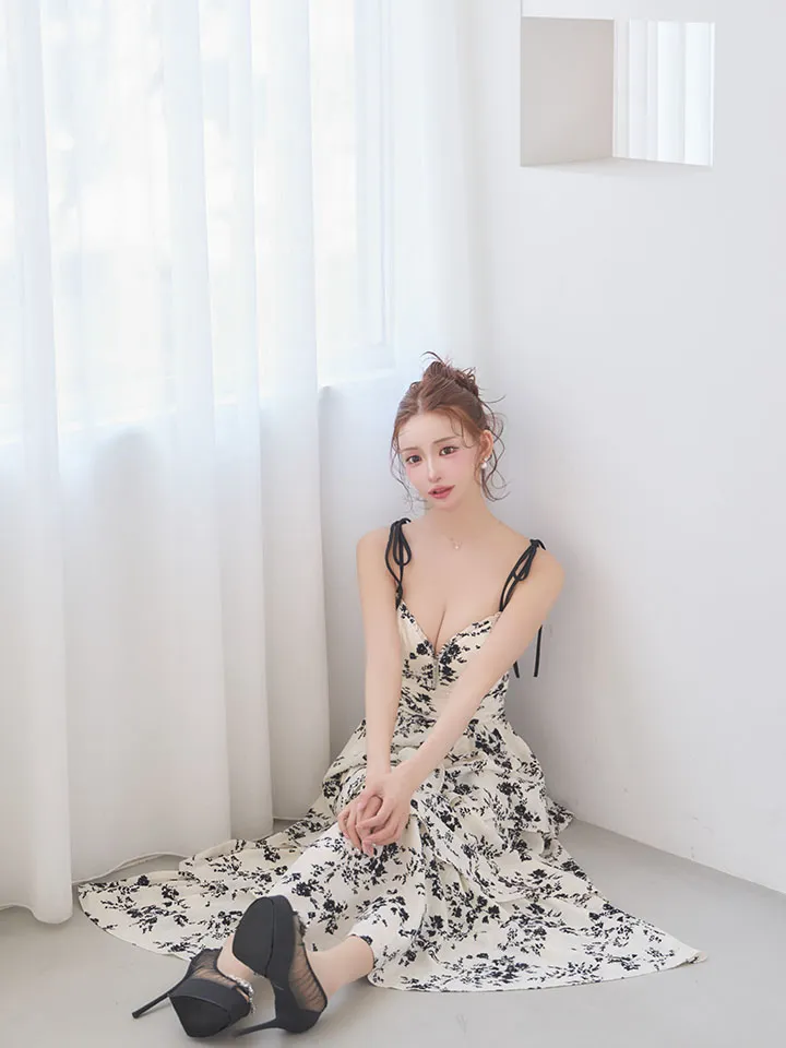 【ROBE de FLEURS/ローブドフルール】フラワー/ シフォン/ ティアード/ ワンピース/ ミディアムドレス/ キャバドレスlong5