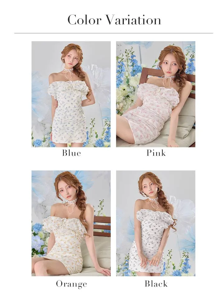 【ROBE de FLEURS/ローブドフルール】ラメ/ フラワー/ ギャザー/ シフォン/ フリル/ ワンショル/ ベア/ 2way/ タイト/ ミニドレス/ キャバドレスバリエーション