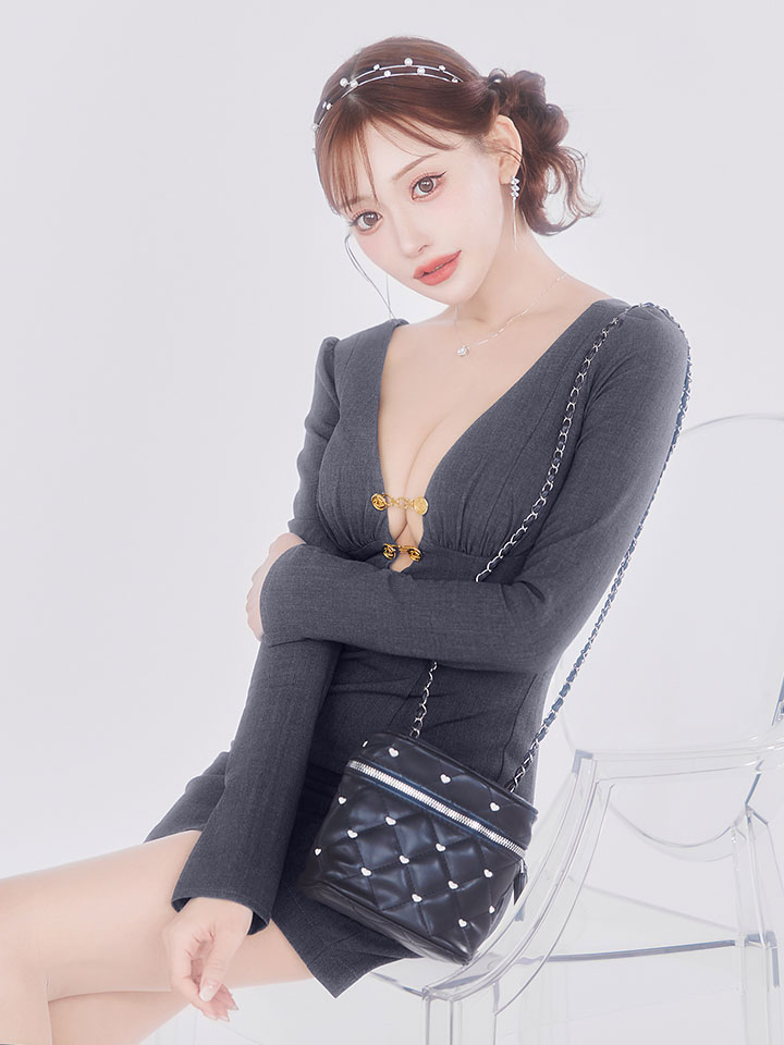 【ROBE de FLEURS Glossy/ローブ・ド・フルール グロッシー】バストカット/ ロングスリーブ/ タイト/ ミニドレス/ キャバドレス[OF2]1