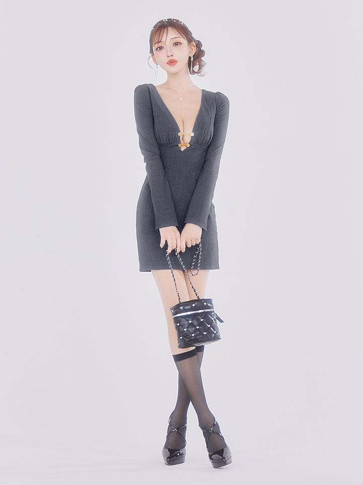【ROBE de FLEURS Glossy/ローブ・ド・フルール グロッシー】バストカット/ ロングスリーブ/ タイト/ ミニドレス/ キャバドレス[OF2]3
