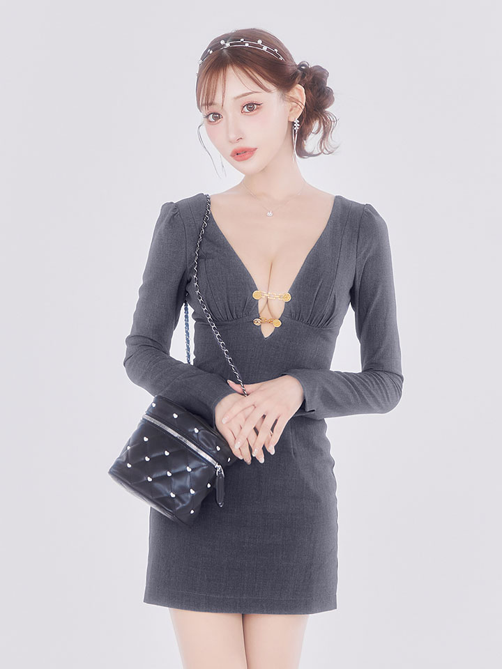 【ROBE de FLEURS Glossy/ローブ・ド・フルール グロッシー】バストカット/ ロングスリーブ/ タイト/ ミニドレス/ キャバドレス[OF2]5