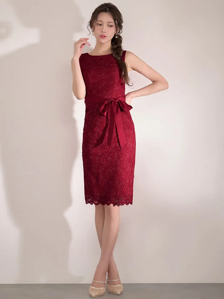 【GINZA COUTURE/銀座クチュール】総レース/ ウエストリボン/ ノースリーブ/ タイト/ 膝丈/ ミディアムドレス/ キャバドレス2