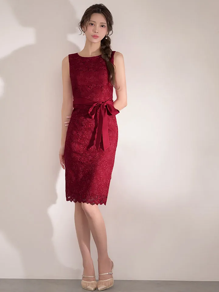 【GINZA COUTURE/銀座クチュール】総レース/ ウエストリボン/ ノースリーブ/ タイト/ 膝丈/ ミディアムドレス/ キャバドレス4