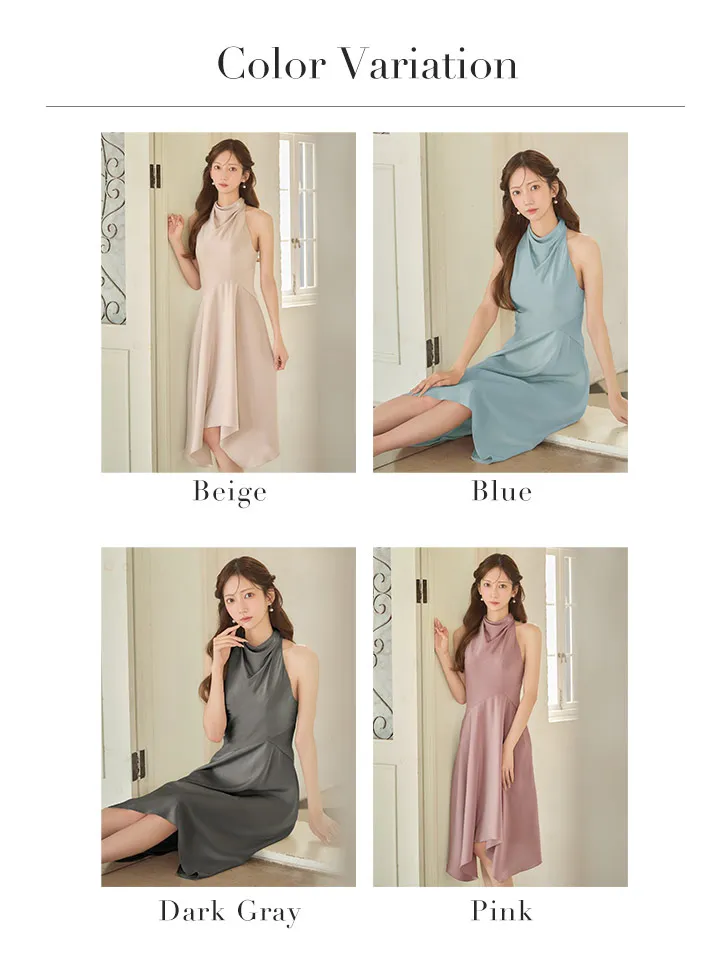 【Veautt/ヴュート】【OF05】ネックデザイン/ アシンメトリー/ フレア/ ワンピース/ ミディアムドレス/キャバドレスバリエーション