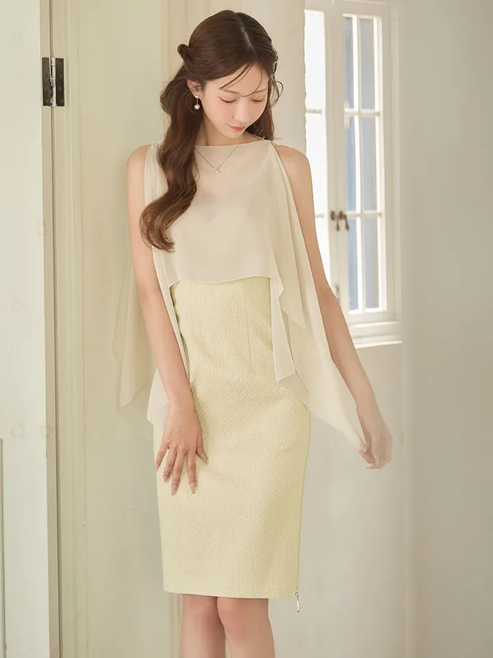 【Veautt/ヴュート】シフォンケープ/ オープンショルダー/ 2way/ サイドファスナー/ タイト/ ミディアムドレス/キャバドレス4