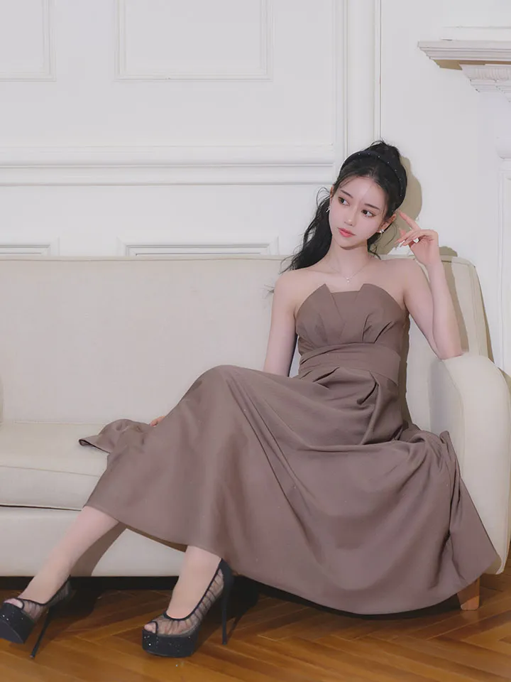 【Veautt/ヴュート】【OF05】べアトップ/ バストタック/ ウエストマーク/ プリーツ/ フレア/ ワンピース/ ロングドレス/ キャバドレス5