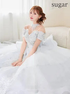 【couture an/クチュールアン】チョーカー付き/ オフショルダー/ ラメ/ スパンコール/ パール/ 刺繍/ リボン/ バックシャン/ フレア/ プリンセス/ ロングドレス/ キャバドレス