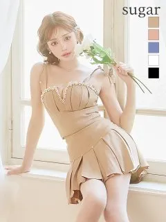 【ANGEL R/エンジェルアール】フロントビジュー/ パール/ バストタック/ Vカット/ ベアトップ/ Aライン/ プリーツ/ セパレート/ フレア/ ミニドレス/ キャバドレス