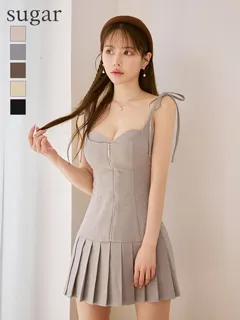 【Glossy/グロッシー】肩リボン/ バストジップ/ フレア/ ミニドレス/ キャバドレス
