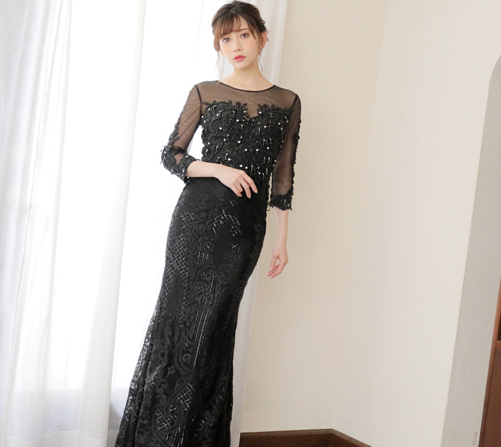 SALE!【新色登場】ビジューロングドレス/ワンカラー/シアー/スリッド/ノースリーブ/谷間見せ/タイト/ロングドレス/キャバドレス  【S-Lサイズ/6カラー】[OF08-X] 【YN】dzw - ドレスショップ Jewels（ジュエルズ）