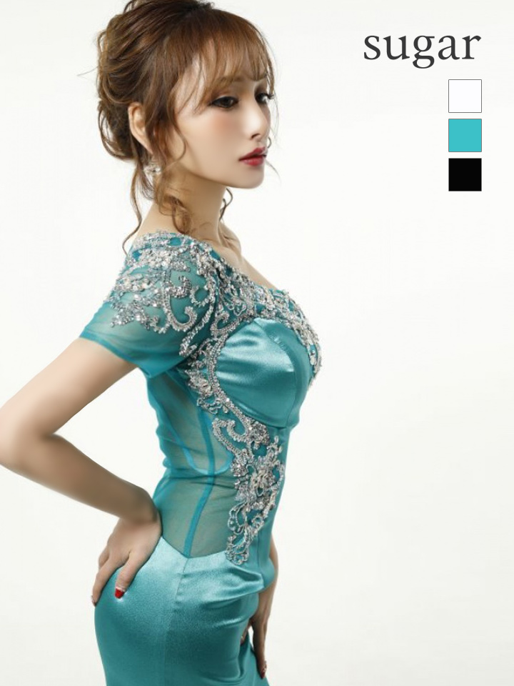 L Xlサイズあり Luxe Style リュクススタイル ワンショル 刺繍ビジュー サテン ロング ロングドレス キャバドレス Long