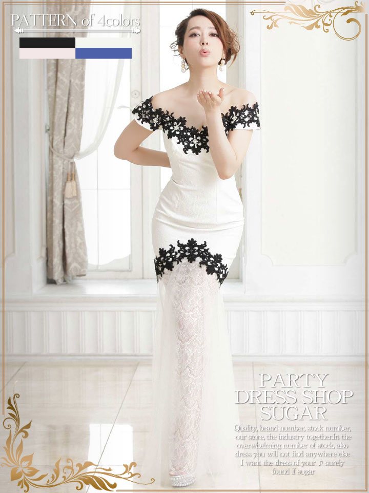 Luxe Style リュクススタイル 足元レース使いがsexy ポイント刺繍のオフショルマーメイドラインロングキャバドレスlong Luxe Style リュクススタイル 足元レース使いがsexy ポイント刺繍のオフショルマーメイドラインロングキャバドレスlong