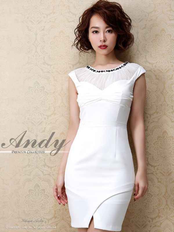 Andy 胸元リボンモチーフで可愛らしさup シースルーがsexyなタイトキャバミニドレス S Mサイズ ホワイト S6an1611 Andy 胸元リボンモチーフで可愛らしさup シースルーがsexyなタイトキャバミニドレス S Mサイズ ホワイト S6an1611